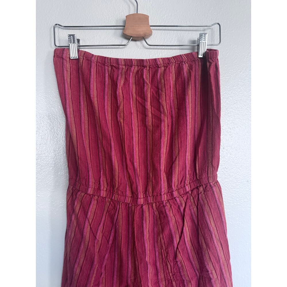 DREW Anthro red magenta split leg striped linen Emerson strapless jumpsuit - Picture 6 of 9